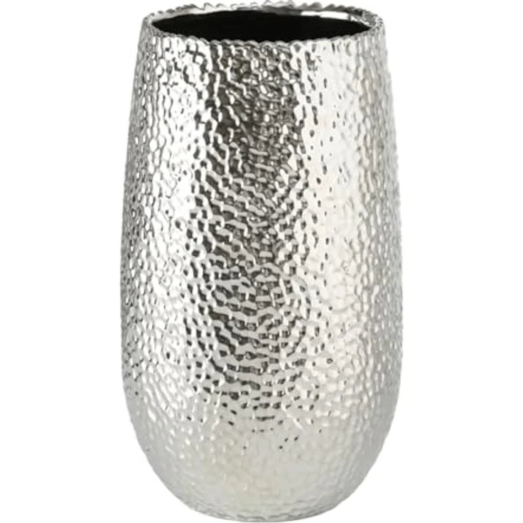 Boltze Vase Lajos, elegante Silberne Keramikvase, Höhe 31 cm, Metallic-Optik, wasserdicht für frische Blumenarrangements – Bild 1