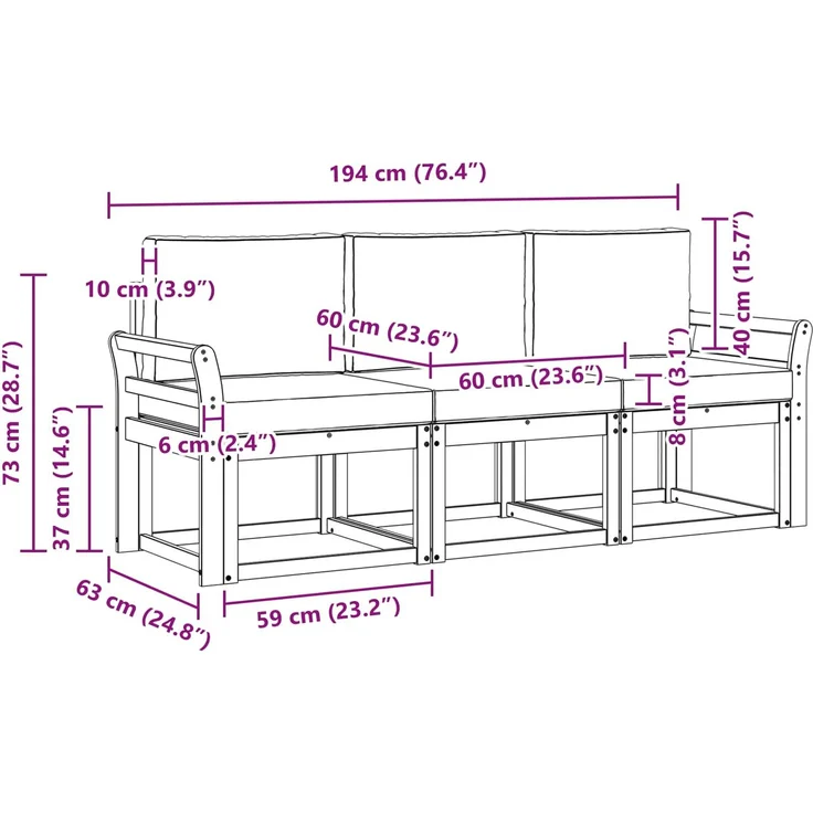 vidaXL Outdoor-Sofagarnitur 3 stk. White and Anthracite 3387176 – Bild 8