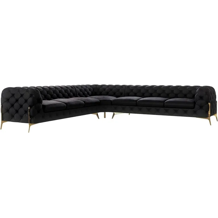 S-Style Möbel Ecksofa Chesterfield Ashley mit Goldene Metall Füßen, mit Wellenfederung