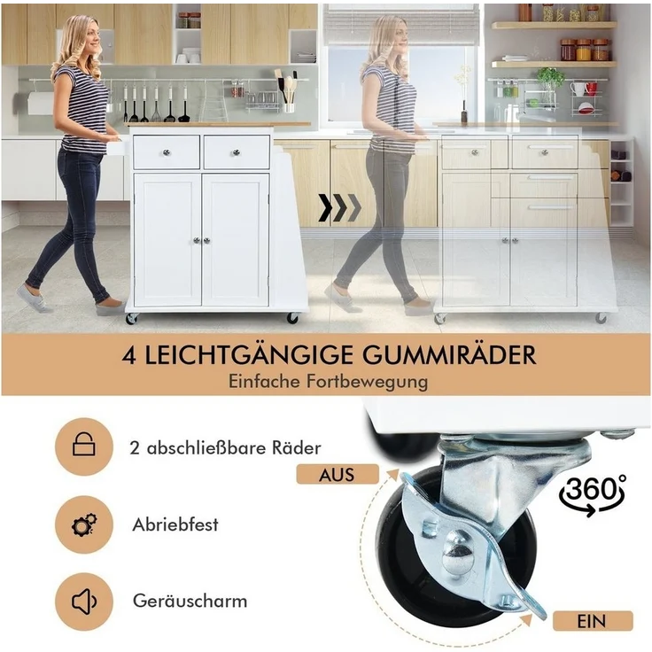 COSTWAY Küchenwagen, mit Arbeitsplatte, Schubladen & Gewürzregal, rollen – Bild 2