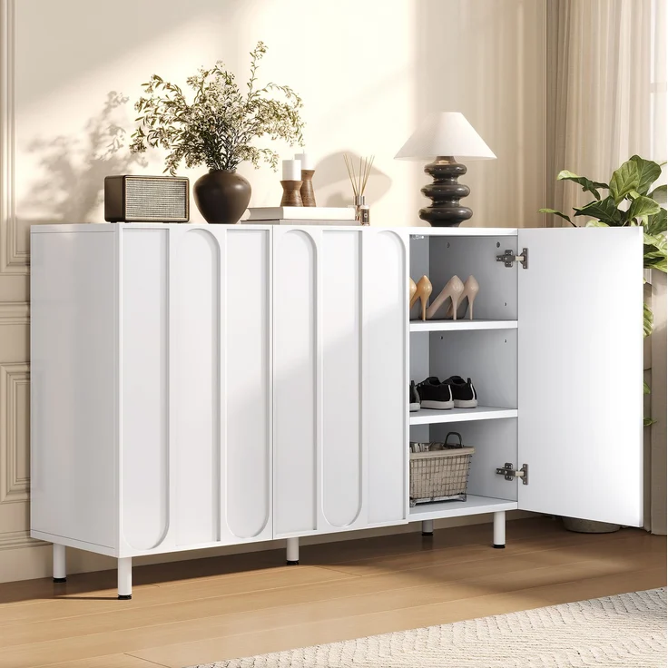 DESVIAE Sideboard Weiß aus MDF/Spanplatte – 120x80x37 cm – 3 Türen, verstellbare Böden – Bild 6