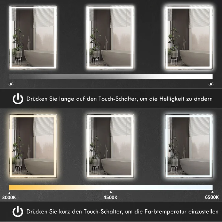 LED-Badspiegel 80 x 4 x 60 cm, rechteckig, Glas mit silberfarbenem Aluminiumrahmen – Bild 5