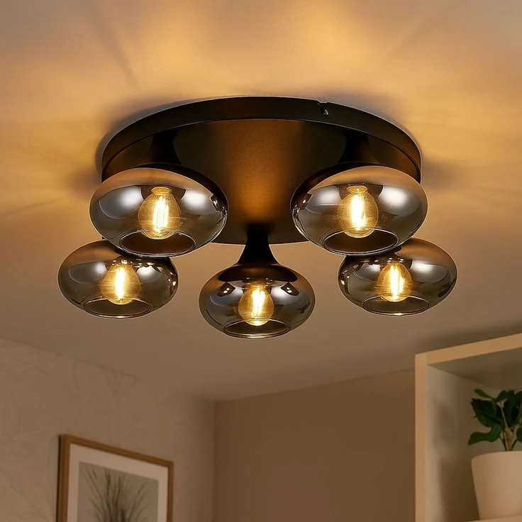 LED Deckenleuchte, 5 flammig, schwarz, dimmbar, D 49 cm – Bild 1