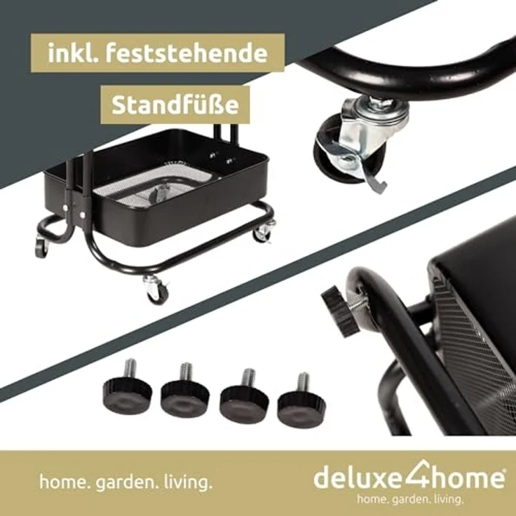 deluxe4home Rollwagen Küchenwagen mit 3 Ablagen I Aufbewahrung Mehrzweckwagen, Rollbar – Bild 6