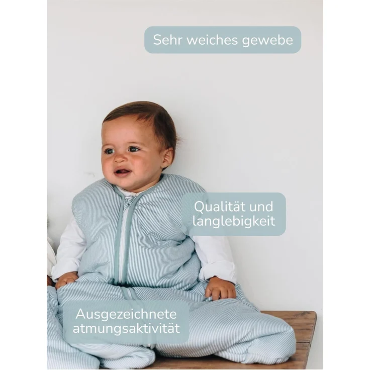 molis&co - Baby schlafsack ärmellos - Ideal für den Winter - Babyschlafsack tog 2.5 ohne Ärmel - 100% Baumwolle (Oeko-TEX 100), Premium Qualität - Blue Surf (95 cm, 18-36 Monate) – Bild 4