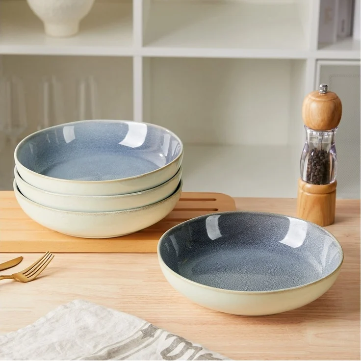 JIWOO Suppenteller 4er Ø21,9cm, Speiseteller Pastateller Salatteller Dessertteller Plate, (4 St), Keramik Hochwertiges Tellerset Blau Mikrowellenofen Spülmaschine – Bild 3