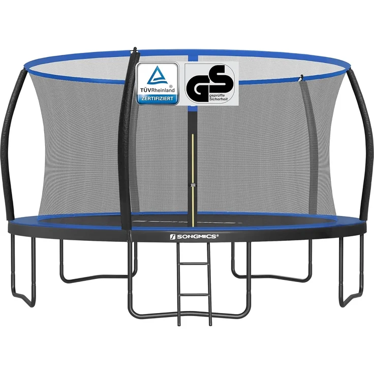Songmics Trampolin mit Leiter, Sicherheitsnetz und gepolsterten Stangen, Stahl blau, Ø 427 cm – Bild 1