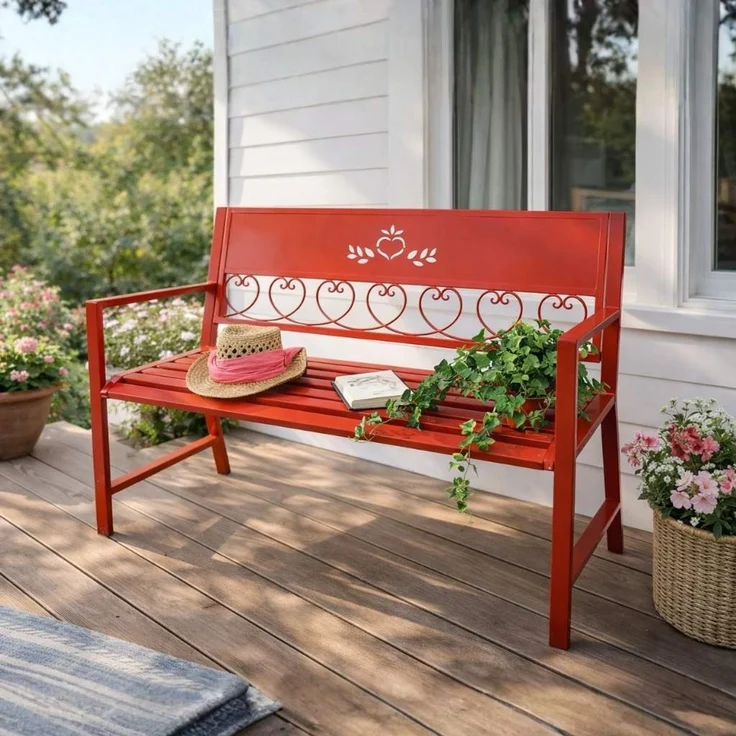 DanDiBo Gartenbank Metall Wetterfest Rot 120 cm 2 Sitzer Sitzbank Passion 121495 Eisen Blumenbank Garten – Bild 1