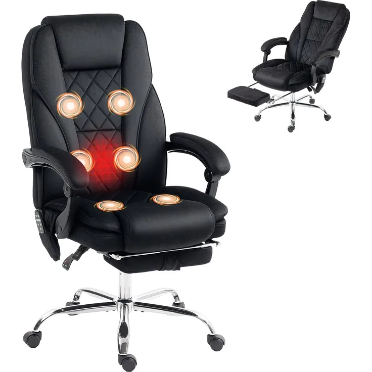 Wohnora-Bürostuhl Ergonomisch mit Vibrationsmassage und Wärme, Schwarz,H 1190cm x T 720cm x B 350cm,Black