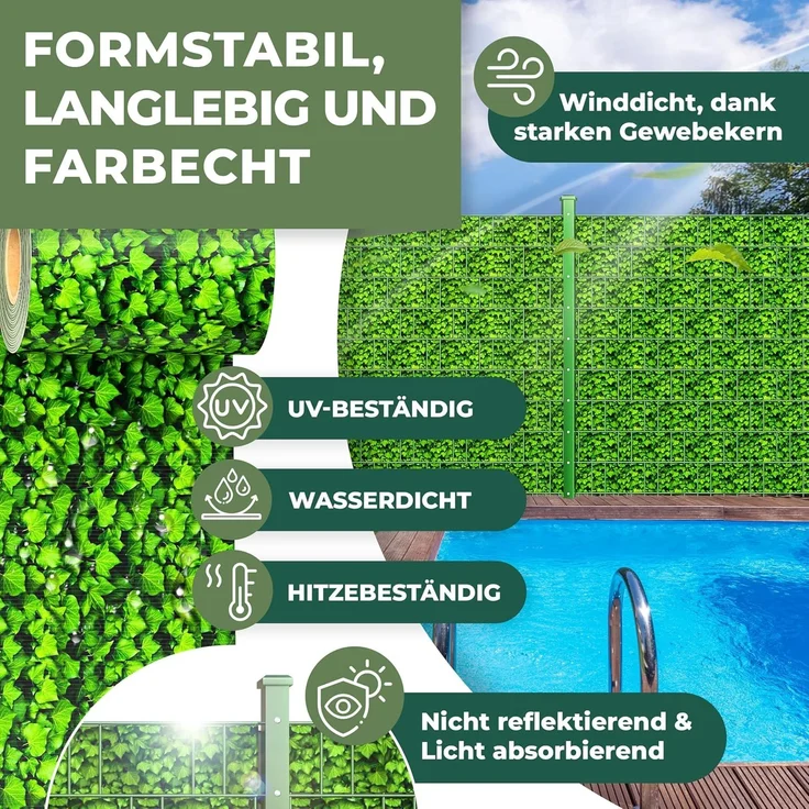 KESSER® PVC Sichtschutzstreifen Sichtschutz Rolle Doppelstabmatten Zaun Blickdicht | Wetterfest und Windschutz | Zaunfolie Sichtschutz Garten Gartenzaun 35 m, Buchsbaum – Bild 5