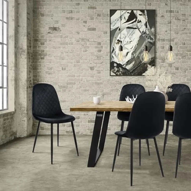 ML-DESIGN Stuhl Esszimmerstuhl mit Rückenlehne, Polsterstuhl mit Metallbeinen (4 St), Wohnzimmerstuhl ergonomisch Schwarz mit Samtbezug Küchenstuhl – Bild 3