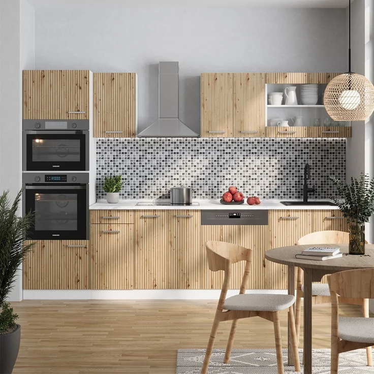 Küchenzeile R-Line Artisan Eiche/Weiß 300 cm mit Hochschrank, AP Anthrazit Vicco – Bild 4