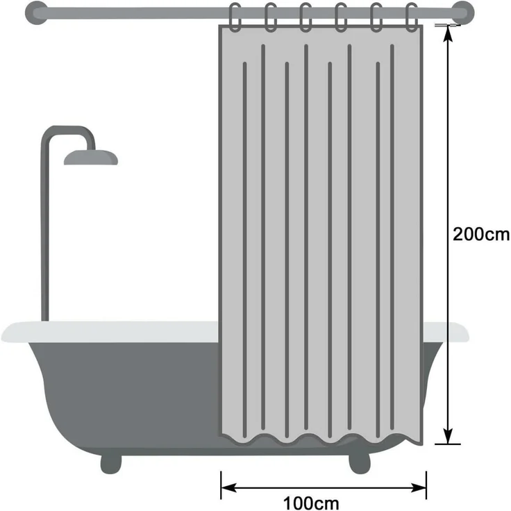 Duschvorhang Weiß Textil Stoff 100x200 Antischimmel Wasserdicht mit 6 Ringen – Bild 7