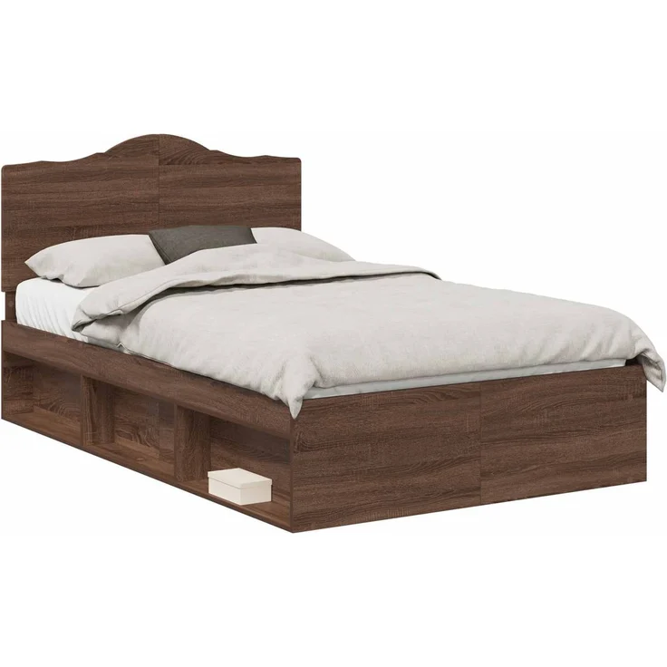 vidaXL Bettrahmen Braun Eichen-Optik 120 x 200 cm Massives Kiefernholz 3413332 – Bild 1