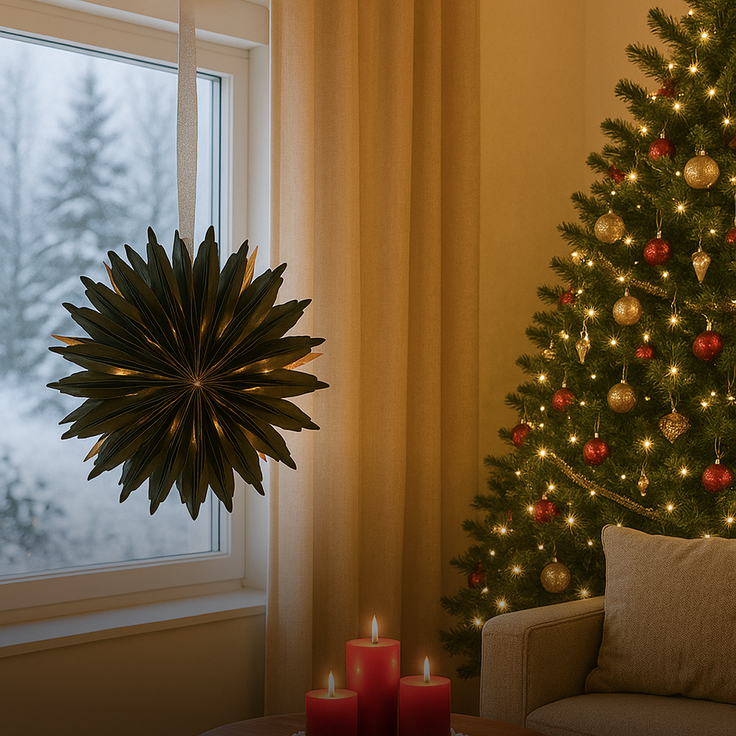 Star - Papierstern Dis Grün 40 cm - stilvoller halbtransparenter Weihnachtsstern für Innen, perfekt für Fenster & Wand – Bild 5