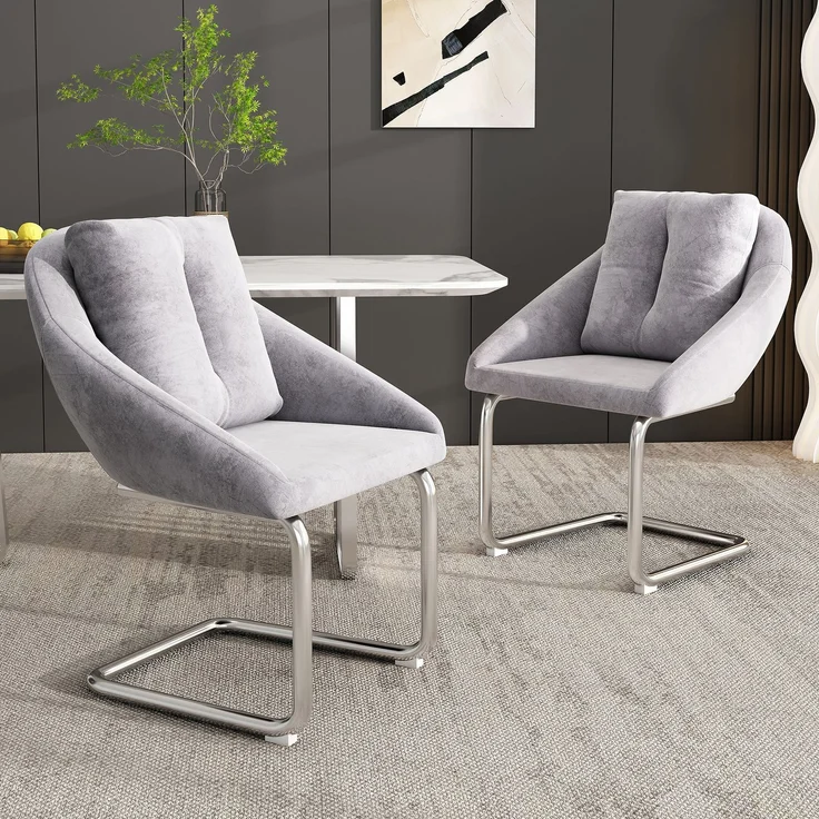 Esszimmerstuhl 4er-Set, Samtbezug, ergonomisch, Grau,82*59*65 cm – Bild 10
