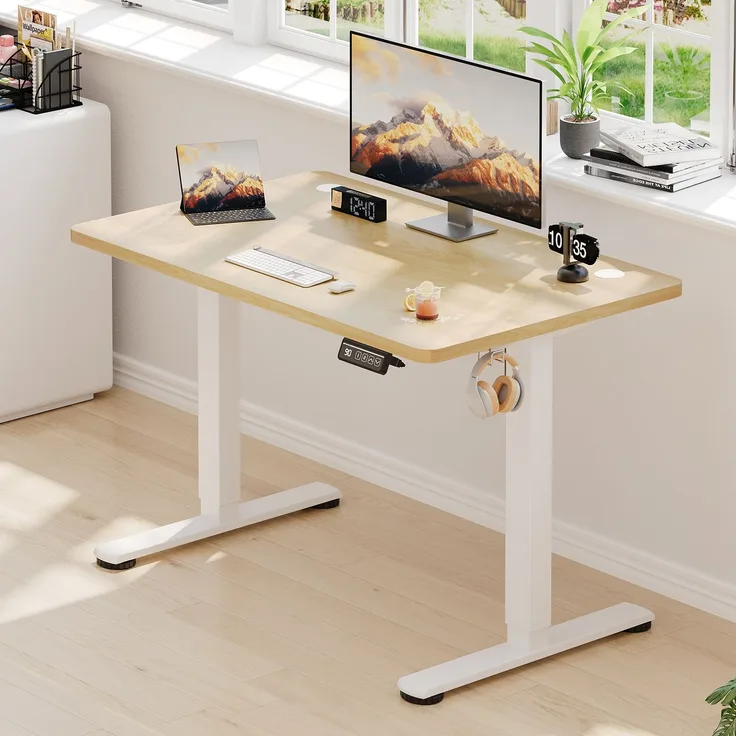 Devoko Hohenverstellbarer Schreibtisch Holzwerkstoff Beige 100 x 60 x 73-118 cm