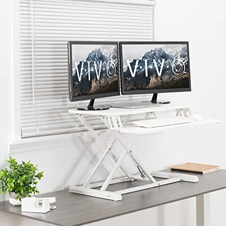 VIVO 32 Zoll Stehpult-Konverter, höhenverstellbarer Aufsatz, Sitz-Steh-Arbeitsplatz für Zwei Monitore und Laptop mit breiter Tastaturablage, Weiß, DESK-V000KW – Bild 8