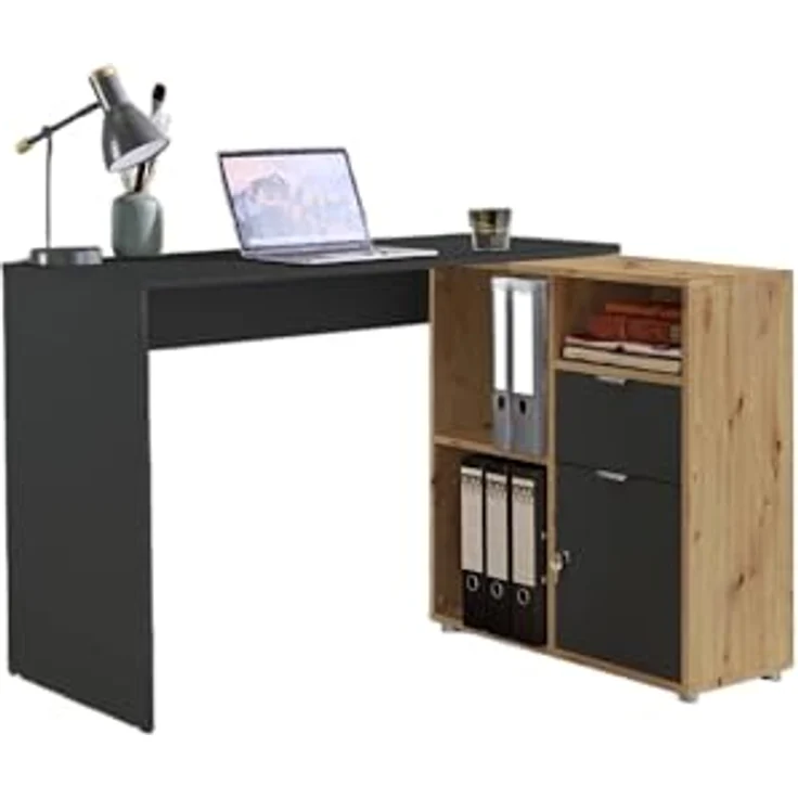 BMG Möbel Eckschreibtisch LENI (Schreibtischplatte mit Regal), Breite 110 cm, spiegelverkehrt montierbar, abschließbare Tür – Bild 3