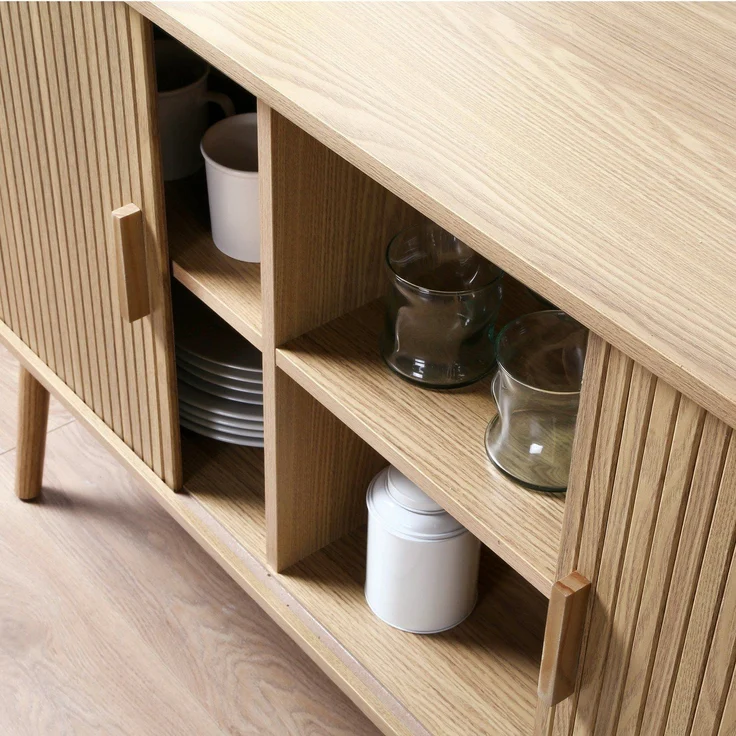 Casâme 'ERNEST' Vintage Sideboard Holzdekor 2 Schiebetüren - L110cm - Helles Holz – Bild 7