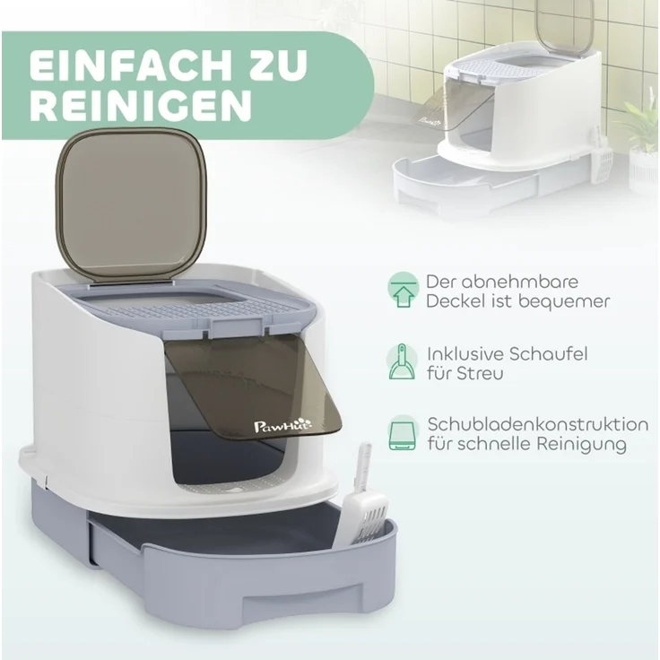Katzenklo 40,5x52,5x42,5 cm mit Deckel und herausziehbarer Schublade, Grau – Bild 3