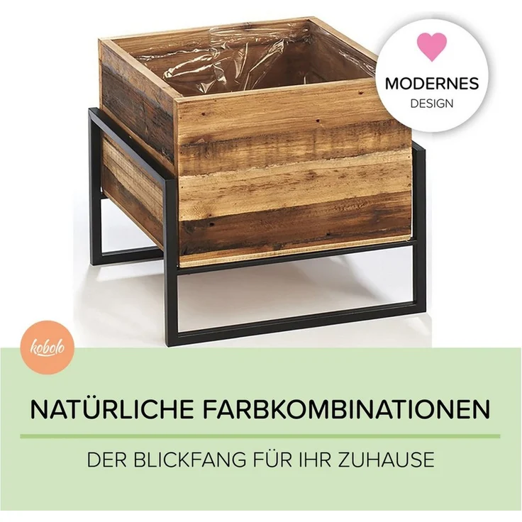 Kobolo Blumentopf Übertopf Pflanztopf - Holz und Metall schwarz Gr2 – Bild 3