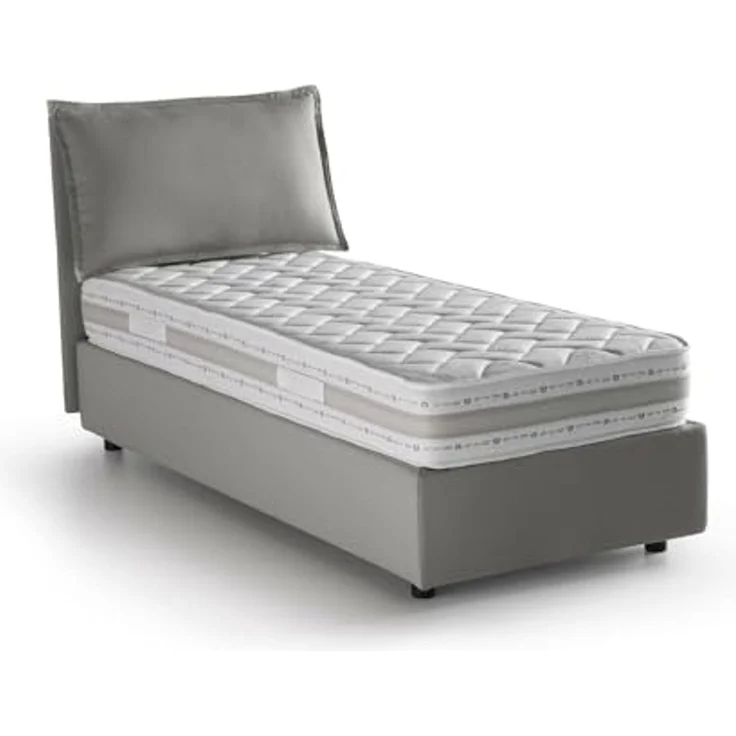 Talamo Italia - Rossella-Einzelbett, Bettkasten mit Stoffbezug, 100 % Made in Italy, Öffnung vorne, inklusive Matratze 80x200 cm, Grau – Bild 3