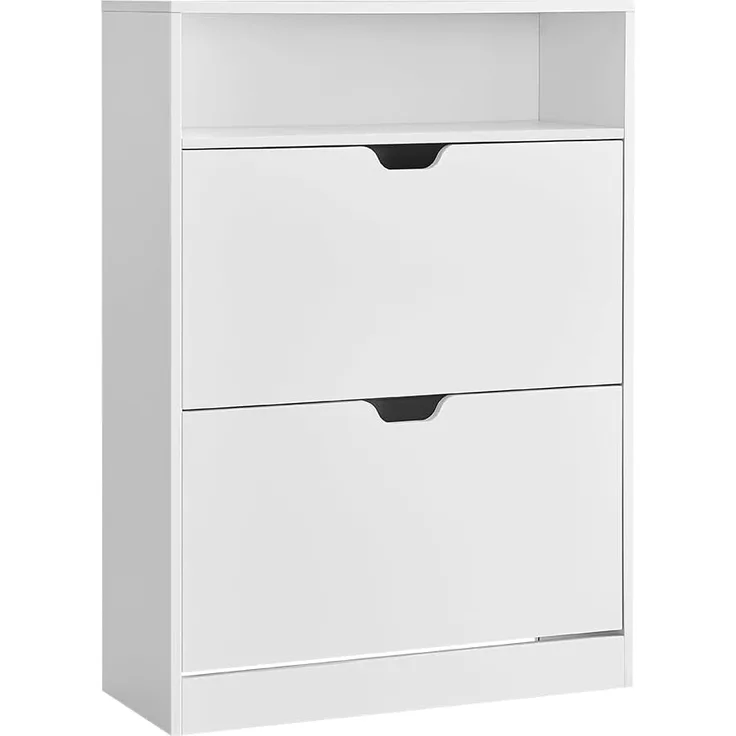 VASAGLE Schuhschrank 2 Klappen, Schuhkipper, Schuhregal, Schuhaufbewahrung, offenes Fach, Trennwand verstellbar, für 11-16 Paar Schuhe, Flur, 24 x 80 x 102 cm, wolkenweiß LBC048W01