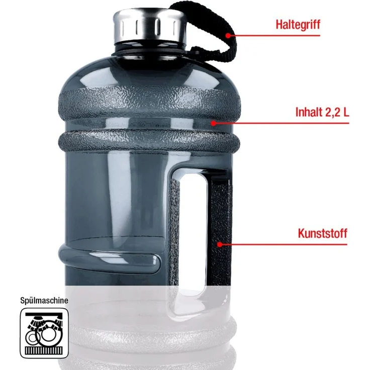EUROHOME Trinkflasche Sport Trinkflasche 2,2 Liter Kunststoff mit Haltegriff, Wasserflasche Sport 2l - Wasserkanister Kunststoff – Bild 3