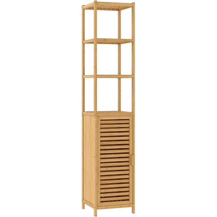 Bellamio 'Newa' Badezimmer Hochschrank, Bambus, natur, 165x33x33 cm, Badezimmerschrank mit 5 Ablagefächern – Bild 12