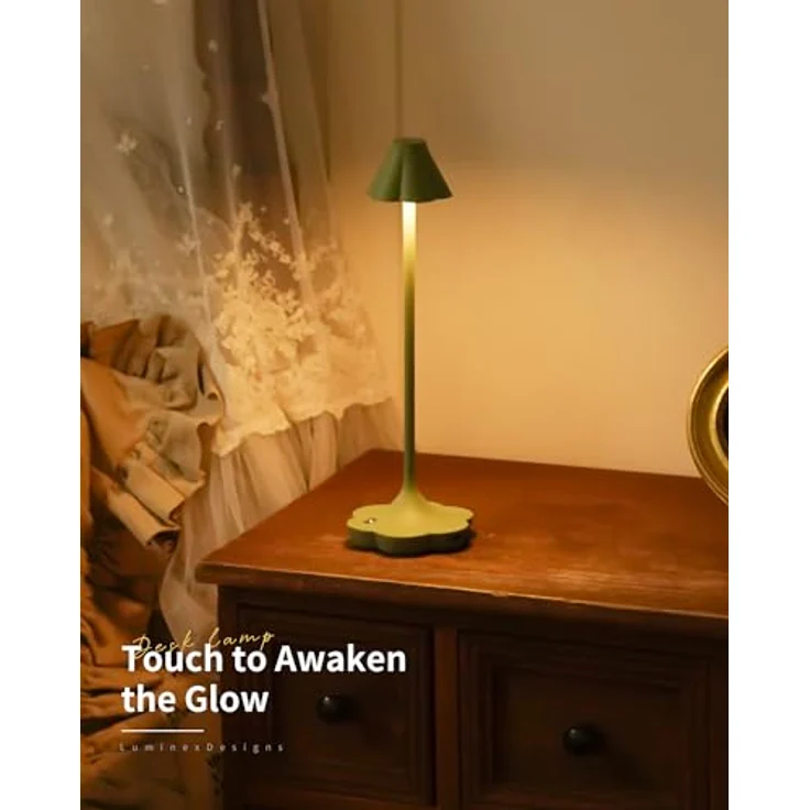 Touch Nachttischlampe Kabellos, Wiederaufladbare Tischlampe, Blumen Design, 3 Farbtemperaturen, Stufenlos Dimmbar, IP54, Gemütliches Ambientelicht für Schlafzimmer, Wohnzimmer, Grün – Bild 9