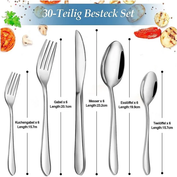 ibettertec Besteck-Set Besteckset,30 Stück Edelstahl Besteck Set 6 Personen,Spiegelpoliert, 6 Personen – Bild 2
