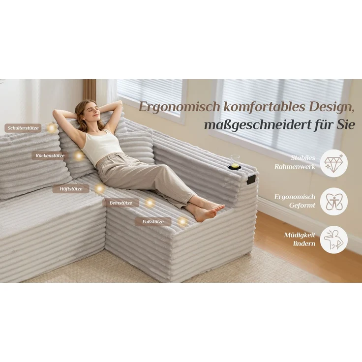 ZUBALIYA Wohnlandschaft 155x88 cm, mit Samtbezug, mit Cordbezug, mit breiten Armlehnen, mit Schaumstoffpolsterung – Bild 18