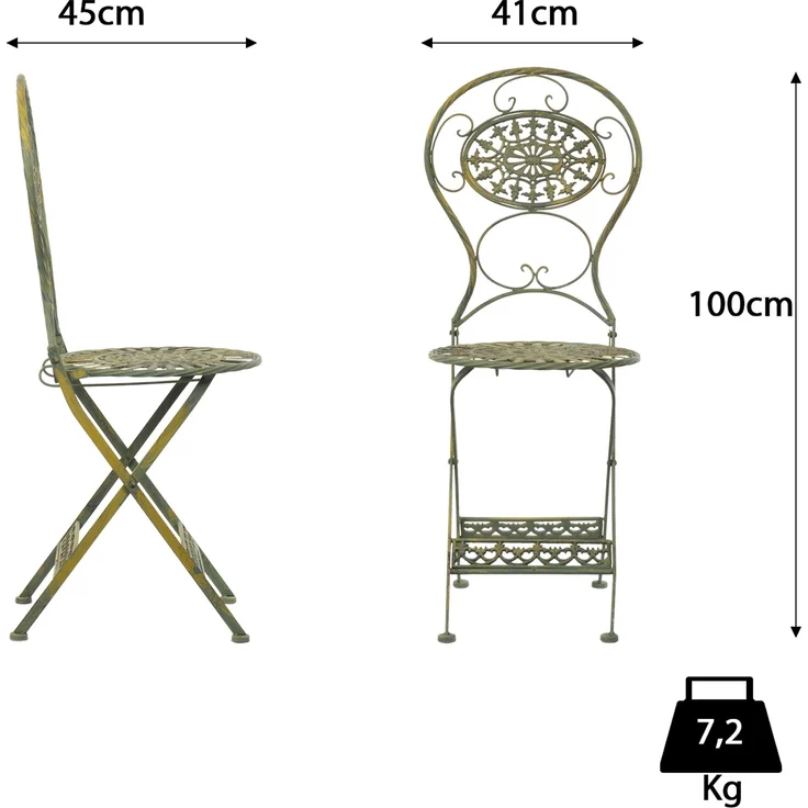 Moritz Bistro Set Tisch oval + 2 Stühle altgrün antik aus Gusseisen Gartendeko Set Bistrotisch Bistrostühle 3-teilig Sitzgruppe Balkonmöbel – Bild 3