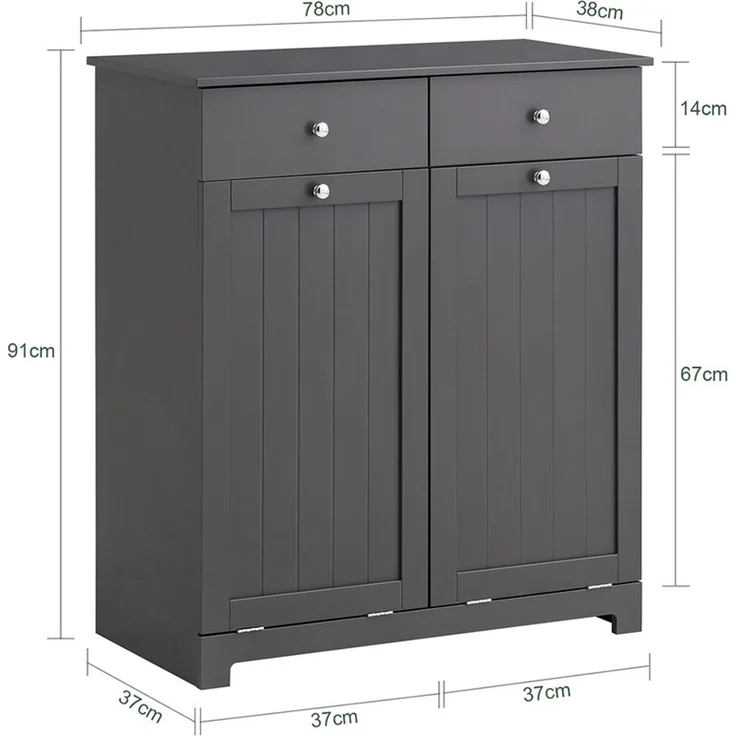 SoBuy BZR33-DG Wäscheschrank, MDF, Lackiert, Dunkelgrau, 78 x 91 x 37 cm – Bild 3