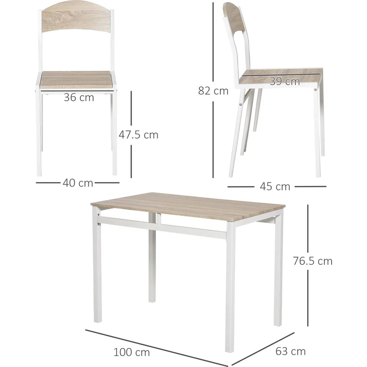 Rayofly-5-teilige Essgruppe, Esstisch Set, MDF Holzmaserung + Metall, 1 Tisch 4 Stühle, Esszimmer, Grau Weiß, Light Gray, H 765cm x T 1000cm x B 630cm – Bild 5
