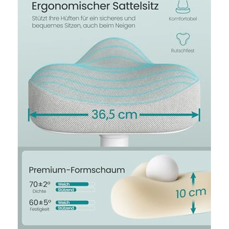 SONGMICS Hocker, mit Schwingeffekt, höhenverstellbar 48-65,5 cm, Anti-Rutsch-Sockel, drehbar, Stahl/Stoff Taubengrau, 65,5 x 34 x 34 cm – Bild 7