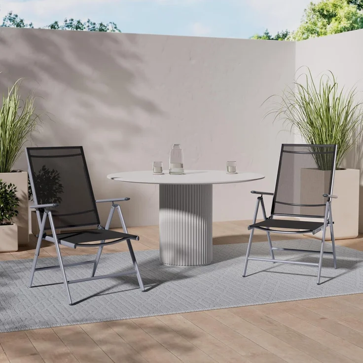 Garten Klappstuhl Gartenstuhl Hochlehner Alu Textilen Silber/Anthrazit – Bild 2