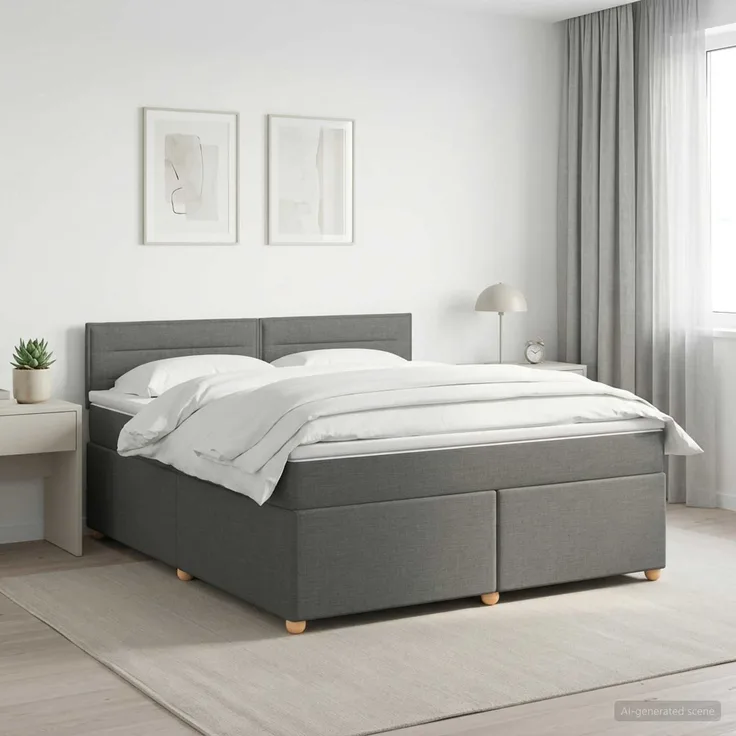 vidaXL Boxspringbett mit Matratze Dunkelgrau 180 x 200 cm Stoff 3451008