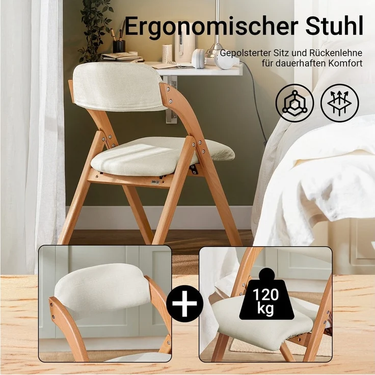 SoBuy Klappstuhl DE-FST92, Esszimmerstuhl Ergonomisch, faltbar, Küche Balkon Büro, Klappstuhl Küchenstuhl mit Rückenlehne, Campingstuhl, Holzstuhl – Bild 2