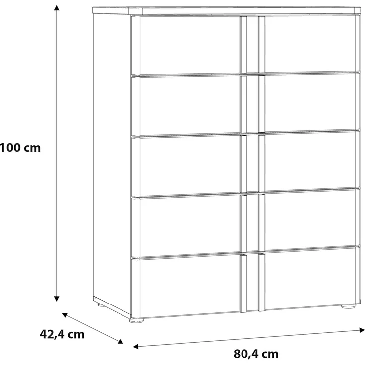 FORTE BUGANVILLA Kommode 85 aus Holzwerkstoff mit 5 Schubladen, Weiß/Betonoptik, 80,7 cm breit x 100 cm hoch x 42 cm tief – Bild 2