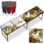 RedCupShop® 'Schaffung des Bieres' Bierpong Tisch, inkl. 50 Bechern und 8 Bällen, klappbar, tragbar, wasserabweisend & kratzfest, Aluminium / MDF, 240 x 60 x 70 cm