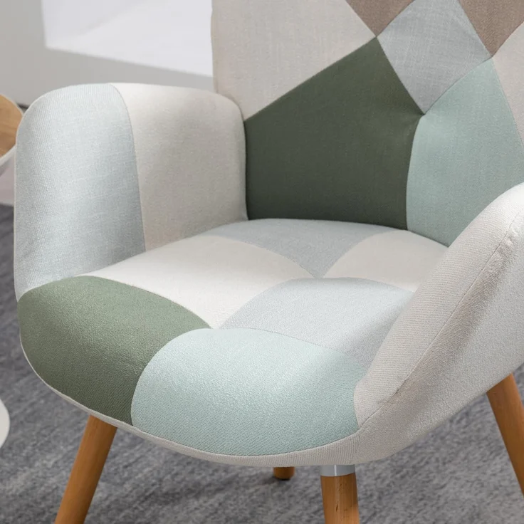 MEUBLE COSY Sessel Relaxsessel Lehnstühle Polstersessel Einzelsofa mit Holzbein Ohrensessel für Wohnzimmer Schlafzimmer Büro Vanity, Patchwork – Bild 7