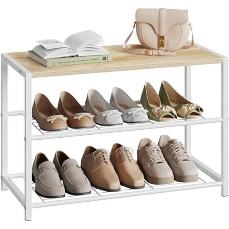 WOLTU Schuhregal mit 2 Ebenen, Schuhständer Metall, Schuhaufbewahrung platzsparend, Schuhorganizer für 6 Paar, Flur Wohnzimmer, 63 x 43 x 30 cm, weiß – Bild 2