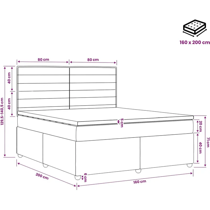 vidaXL Boxspringbett mit Matratze mit Kopfteil Blau 160 x 200 cm Stoff 3453920 – Bild 11