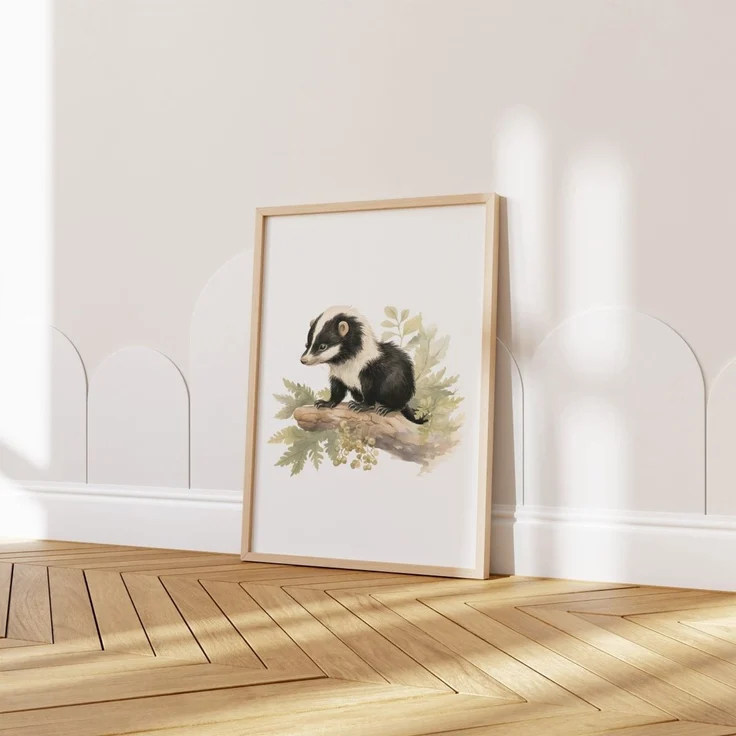 Kinderzimmer Poster Tiere Wald Wasserfarben · Wanddekoration Kinderzimmer Geschenkidee · Wand Deko · Kunst Druck · Deko Print · ohne Rahmen - 10 x 15 cm / Dachs