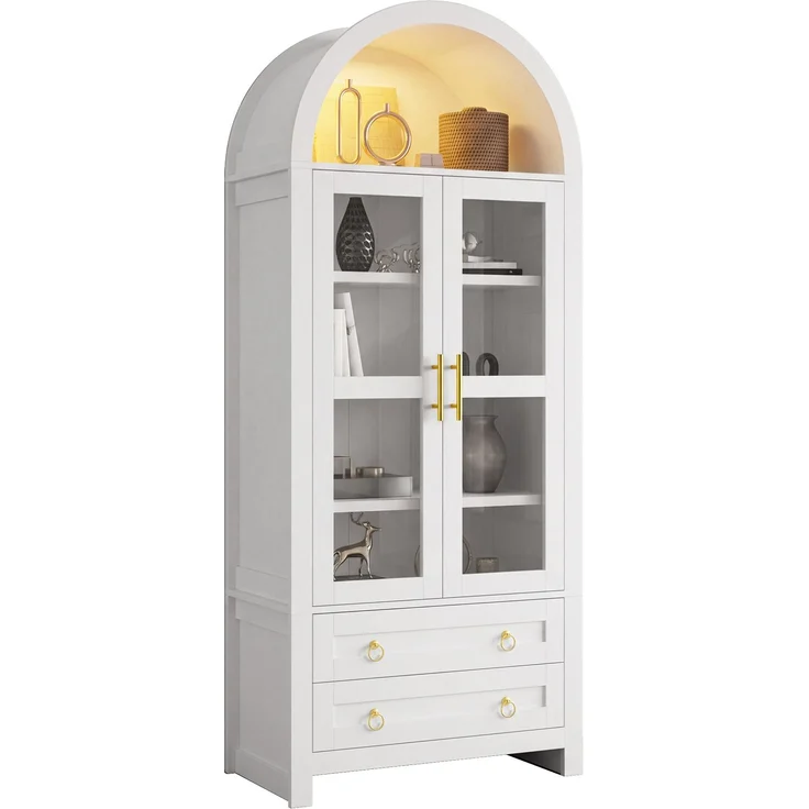 Standvitrine 76 x 40 x 180 cm mit Glastüren, LED-Beleuchtung und 2 Schubladen – Bild 8