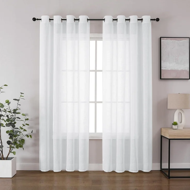 CUCRAF Leinenoptik Voile Vorhänge mit Ösen Gardine für Schlafzimmer Wohnzimmer,Weiß H242 x B132,2er Set – Bild 1