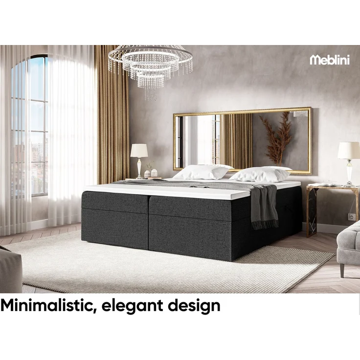 MEBLINI Boxspringbett LIONEL 200x200cm - H4/Schwarz Webstoff - mit Bettkasten - Gepolstert Doppelbett mit Matratze und Topper - Polsterbett mit Stauraum - Bett ohne Kopfteil - Stauraumbett – Bild 4