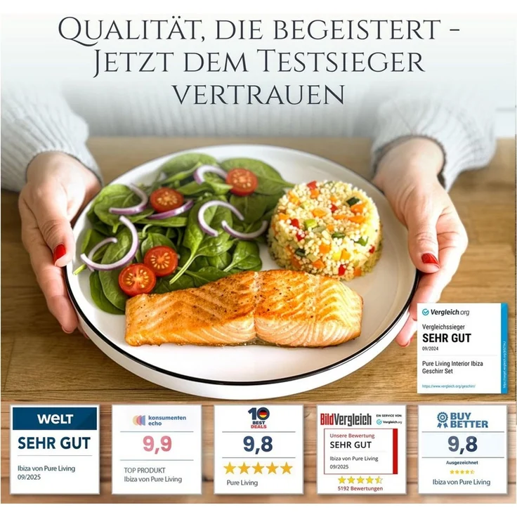 PURE LIVING INTERIOR DESIGN Geschirr-Set Scandi aus Porzellan, 24-tlg, für 6 Personen, Weiß - Schwarzer Rand (24-tlg), 6 Personen, Porzellan – Bild 2